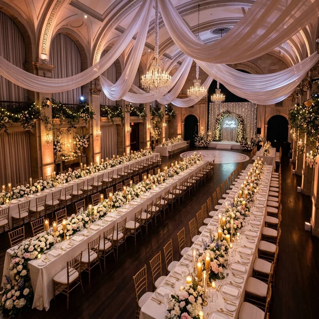 An elegant candlelit wedding reception